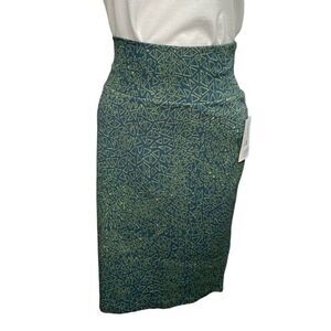 LuLaRoe Cassic Stretch Pencil Straight Green Geometric Crepe‎ Skirt sz Small NEW